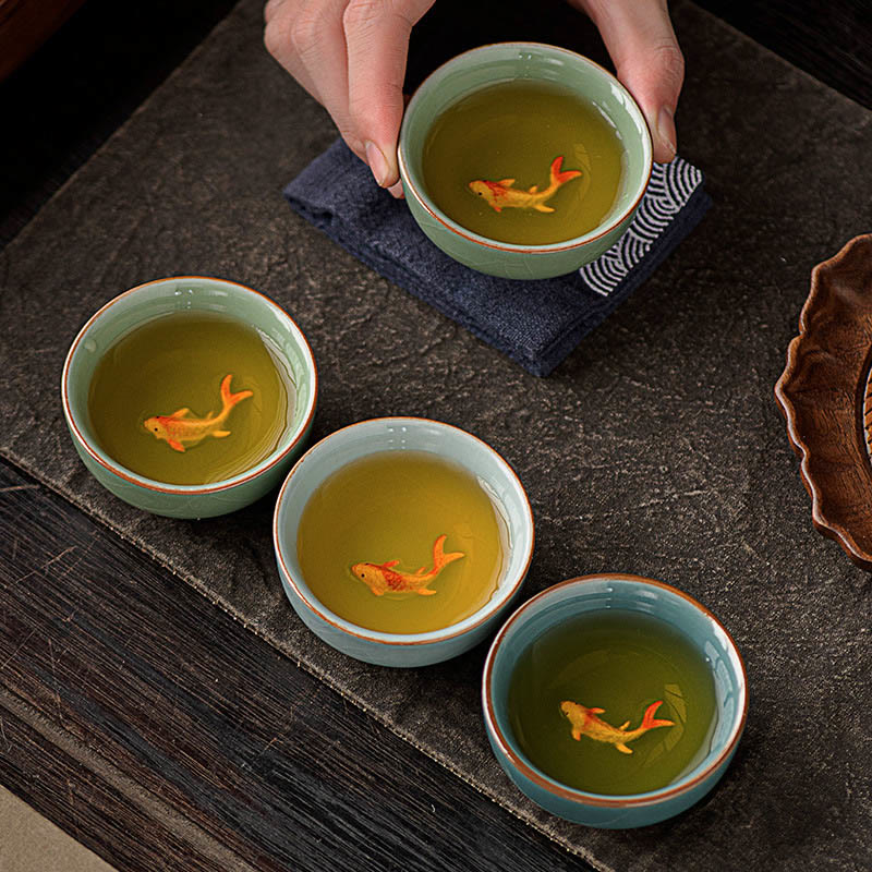 Tazza da tè in ceramica dipinta a mano con motivo Buddha Stones Koi Fish, tazza da tè Kung Fu da 50 ml - image 10