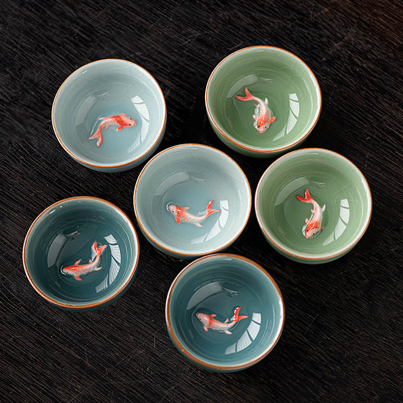 Tazza da tè in ceramica dipinta a mano con motivo Buddha Stones Koi Fish, tazza da tè Kung Fu da 50 ml - image 11