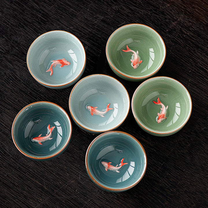Tazza da tè in ceramica dipinta a mano con motivo Buddha Stones Koi Fish, tazza da tè Kung Fu da 50 ml - image 11