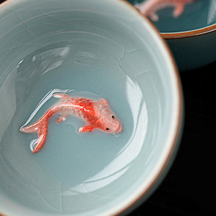Tazza da tè in ceramica dipinta a mano con motivo Buddha Stones Koi Fish, tazza da tè Kung Fu da 50 ml - image 5