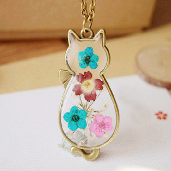 Collana con ciondolo portafortuna e guarigione in rame con gatto carino e gocce di resina lavorate a mano Buddha Stones - Gatto - image 0