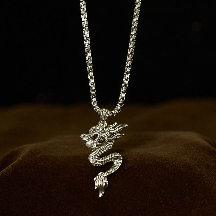 Collana con ciondolo in rame con Buddha Stones drago, simbolo di equilibrio e fortuna - Drago di rame con catena d'acciaio - image 0