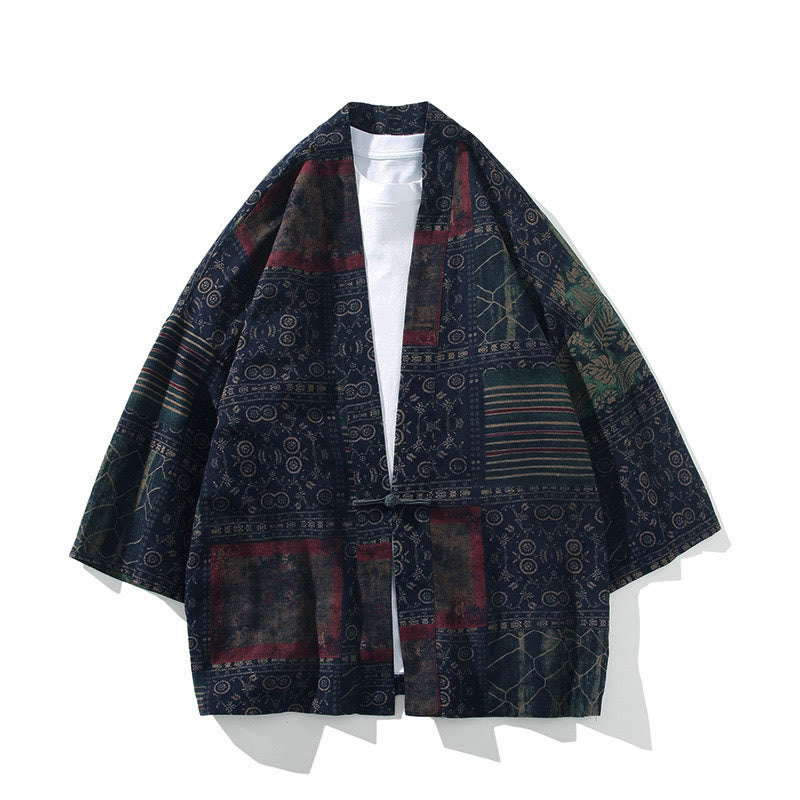 Kimono da uomo con motivo Buddha Stones, geometria, righe floreali, inchiostro di farfalla, apertura frontale e maniche corte. Kimono - Strisce blu acciaio - US/UK/AU46, EU56 (5XL) - image 12