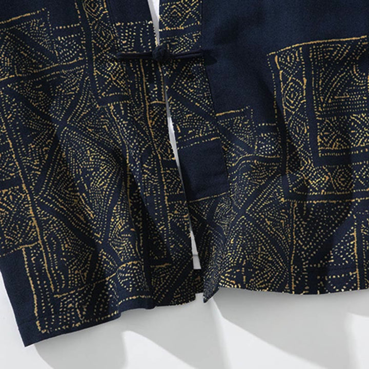 Kimono da uomo con motivo Buddha Stones, geometria, righe floreali, inchiostro di farfalla, apertura frontale e maniche corte. Kimono - image 6