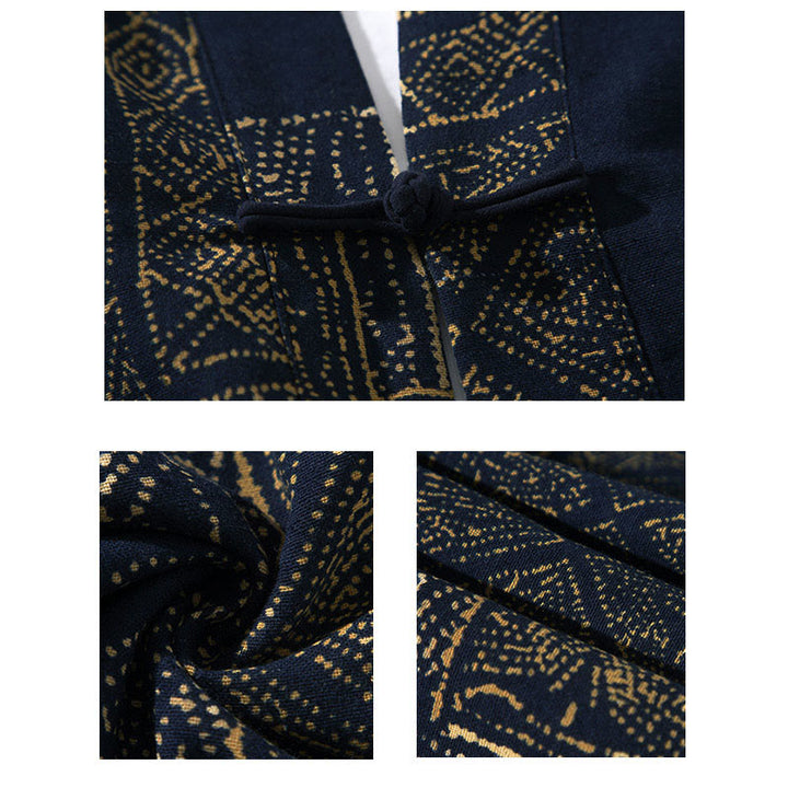 Kimono da uomo con motivo Buddha Stones, geometria, righe floreali, inchiostro di farfalla, apertura frontale e maniche corte. Kimono - image 10