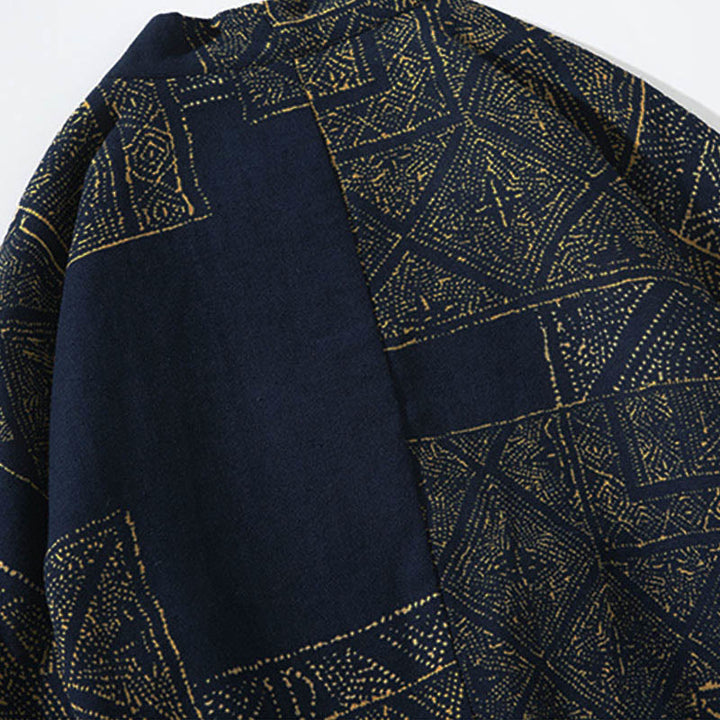 Kimono da uomo con motivo Buddha Stones, geometria, righe floreali, inchiostro di farfalla, apertura frontale e maniche corte. Kimono - image 4