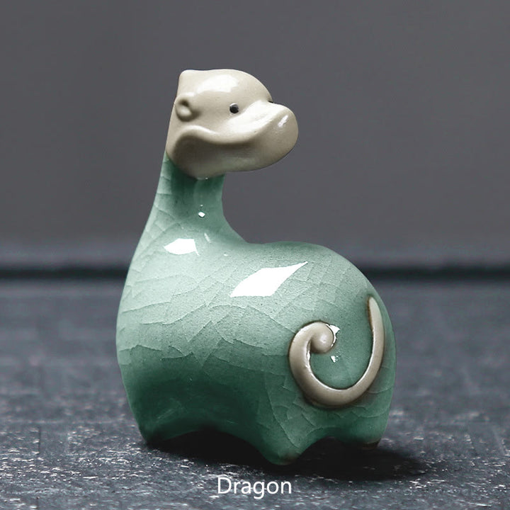 Buddha Stones Zodiaco cinese Ceramica Tè Animale domestico Decorazione per la casa - Drago cachi 6,6*6,8 cm - image 9