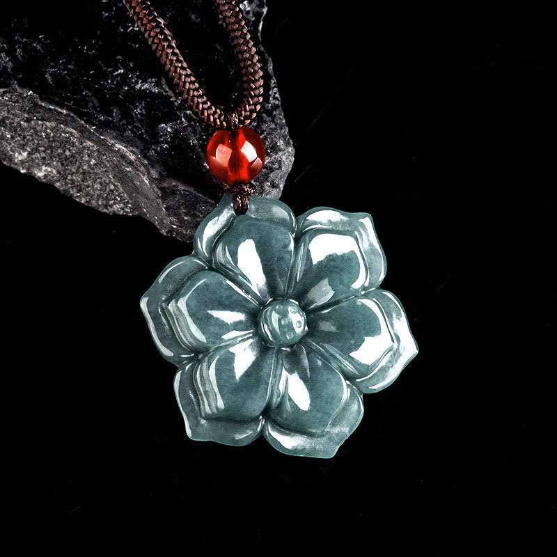 Buddha Stones Collana con pendenti della prosperità in giada con fiori di pesco - image 1