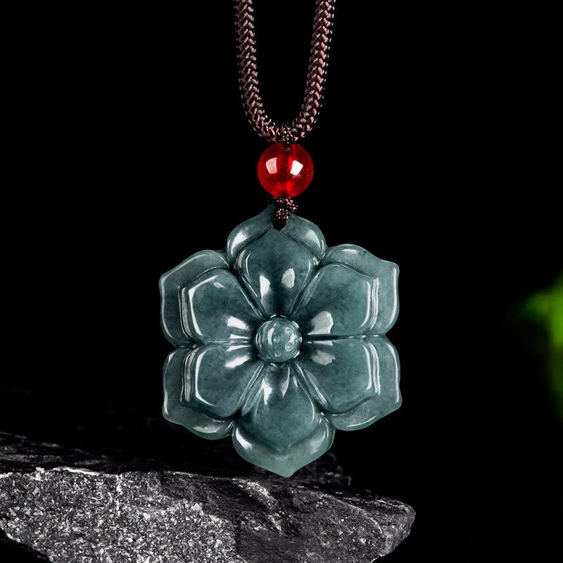 Buddha Stones Collana con pendenti della prosperità in giada con fiori di pesco - Giada - image 0