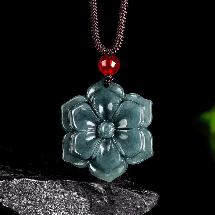 Buddha Stones Collana con pendenti della prosperità in giada con fiori di pesco - Giada - image 0