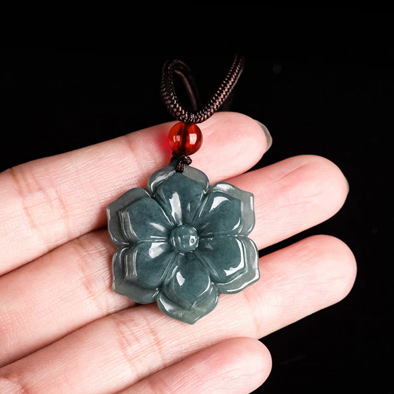 Buddha Stones Collana con pendenti della prosperità in giada con fiori di pesco - image 3