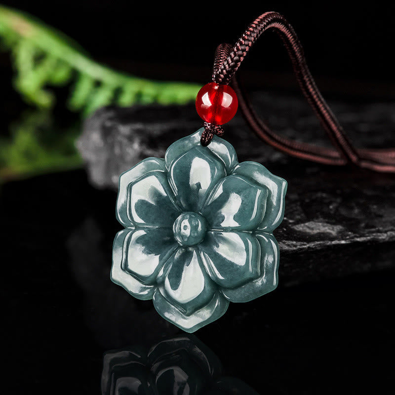 Buddha Stones Collana con pendenti della prosperità in giada con fiori di pesco - image 2