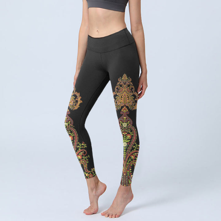 Buddha Stones Leggings da palestra con stampa floreale Paisley multicolore, pantaloni da yoga da donna - Nero - US18, UK/AU22, EU50 (4XL) - image 0