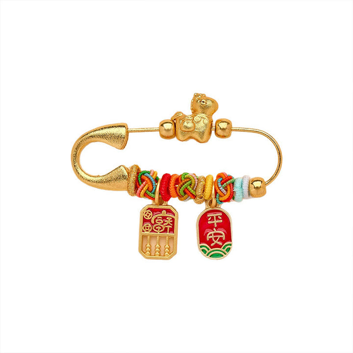 Buddha Stones Spilla portafortuna con fibbia della pace e manico Ruyi, simbolo dell'anno del cavallo Fu, loto, attrae fortuna - image 3