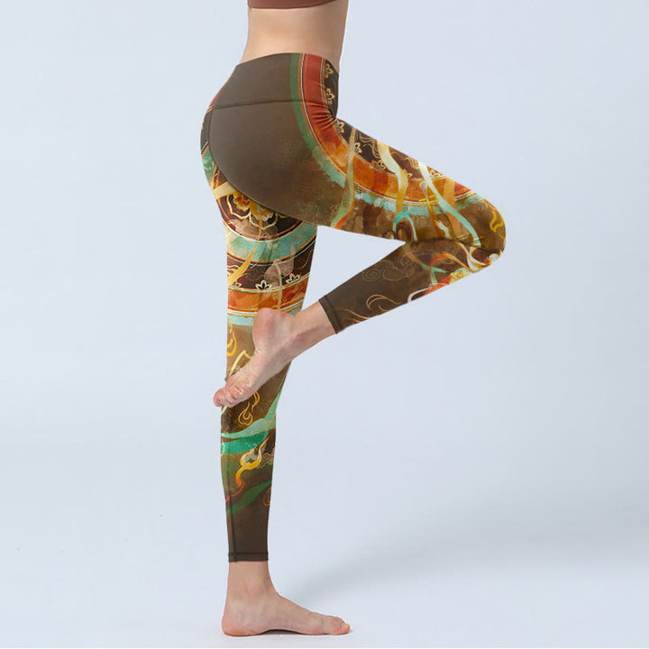 Buddha Stones Leggings da palestra con stampa mandala e motivo Flying Apsaras di Dunhuang, pantaloni da yoga da donna - image 3