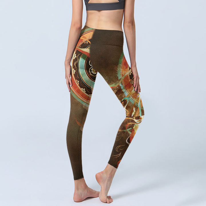 Buddha Stones Leggings da palestra con stampa mandala e motivo Flying Apsaras di Dunhuang, pantaloni da yoga da donna - image 4