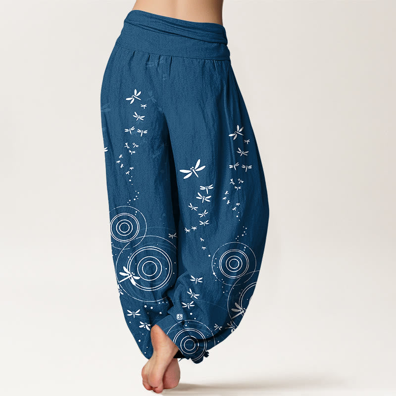 Buddha Stones Pantaloni harem da donna in puro cotone con elastico in vita e linee circolari a forma di libellula - image 6
