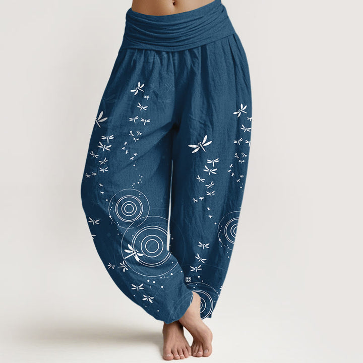 Buddha Stones Pantaloni harem da donna in puro cotone con elastico in vita e linee circolari a forma di libellula - SteelBlue - US16, UK/AU20, EU48 (3XL) - image 5