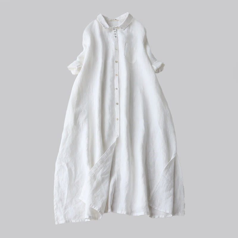Abito da donna al ginocchio con maniche a tre quarti e tasche, con bottoni a vista e motivo Buddha Stones Fall. - Bianco - US12, UK/AU16, EU44 (2XL) - image 4