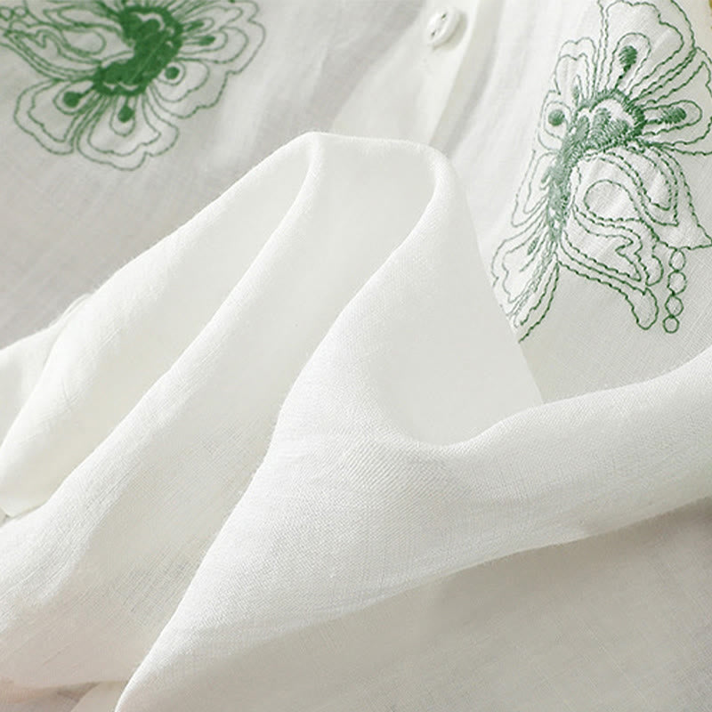 Camicia da donna con ricamo Buddha Stones, design a pieghe, colletto alla coreana, maniche a tre quarti e spacco laterale. - image 22