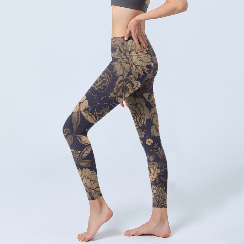 Buddha Stones Leggings da palestra con stampa di fiori, farfalle e foglie, pantaloni da yoga da donna, stile retrò - image 2