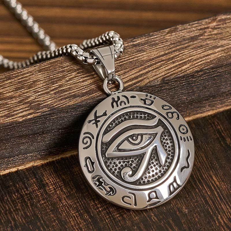 Collana con ciondolo in acciaio al titanio e Buddha Stones contro il malocchio - Occhio diabolico in acciaio al titanio argentato - image 0