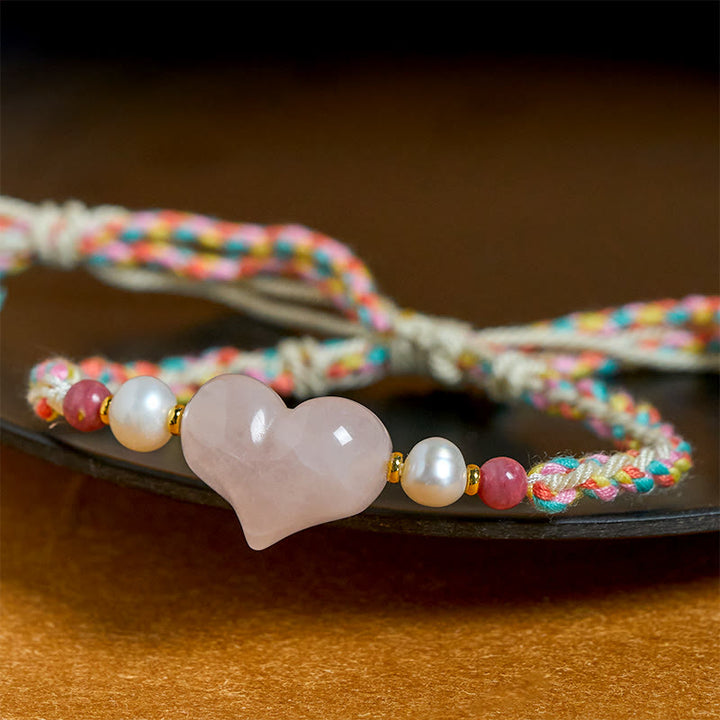 Braccialetto con corda intrecciata in cristallo rosa e design a cuore Buddha Stones e amore caldo - image 4