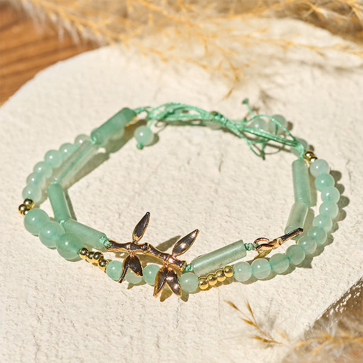 Bracciale Buddha Stones Bamboo Design a doppio strato in avventurina verde per forza ed equilibrio - image 4