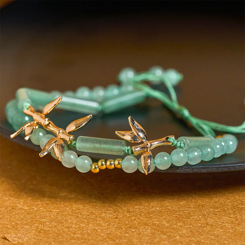 Bracciale Buddha Stones Bamboo Design a doppio strato in avventurina verde per forza ed equilibrio - image 3