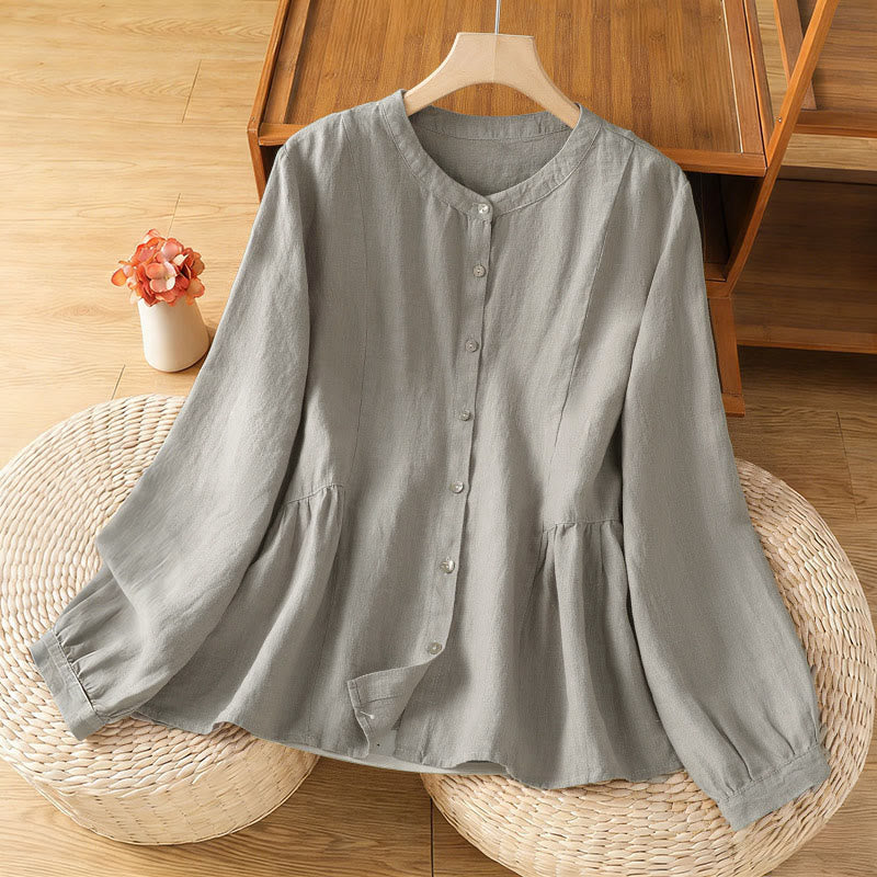 Buddha Stones Camicia da donna in cotone con bottoni, a maniche lunghe, modello patchwork semplice, stile pendolarismo autunnale - Argento - US8-10, UK/AU12-14, EU40-42 (2XL) - image 9