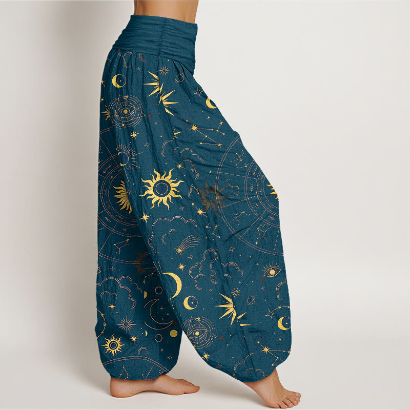 Buddha Stones Pantaloni harem da donna in cotone con elastico in vita, motivo sole, luna, stelle, costellazioni e nuvole - image 10