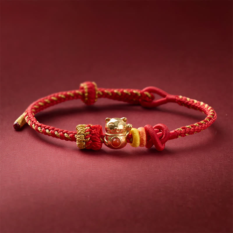 Buddha Stones Braccialetto portafortuna con filo rosso di rame a forma di gatto - Rame (circonferenza del polso: 13-25 cm) - image 0