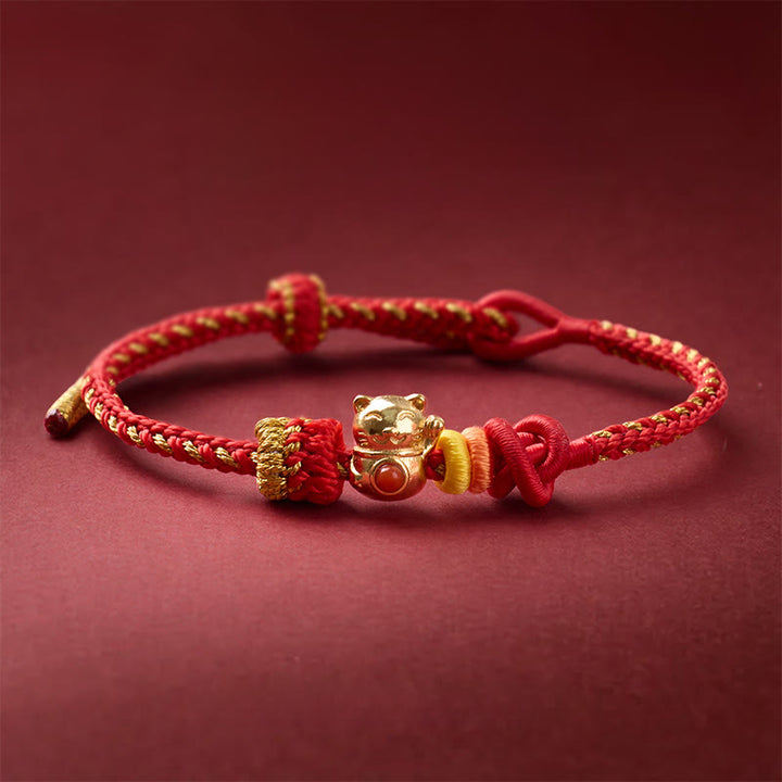 Buddha Stones Braccialetto portafortuna con filo rosso di rame a forma di gatto - Rame (circonferenza del polso: 13-25 cm) - image 0