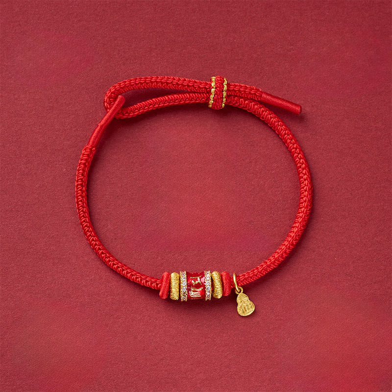 Buddha Stones Braccialetto portafortuna in filo di rame rosso con carattere Om Mani Padme Hum Fu - Cordino rosso rame Om Mani Padme Hum (circonferenza polso: 13-25 cm) - image 0