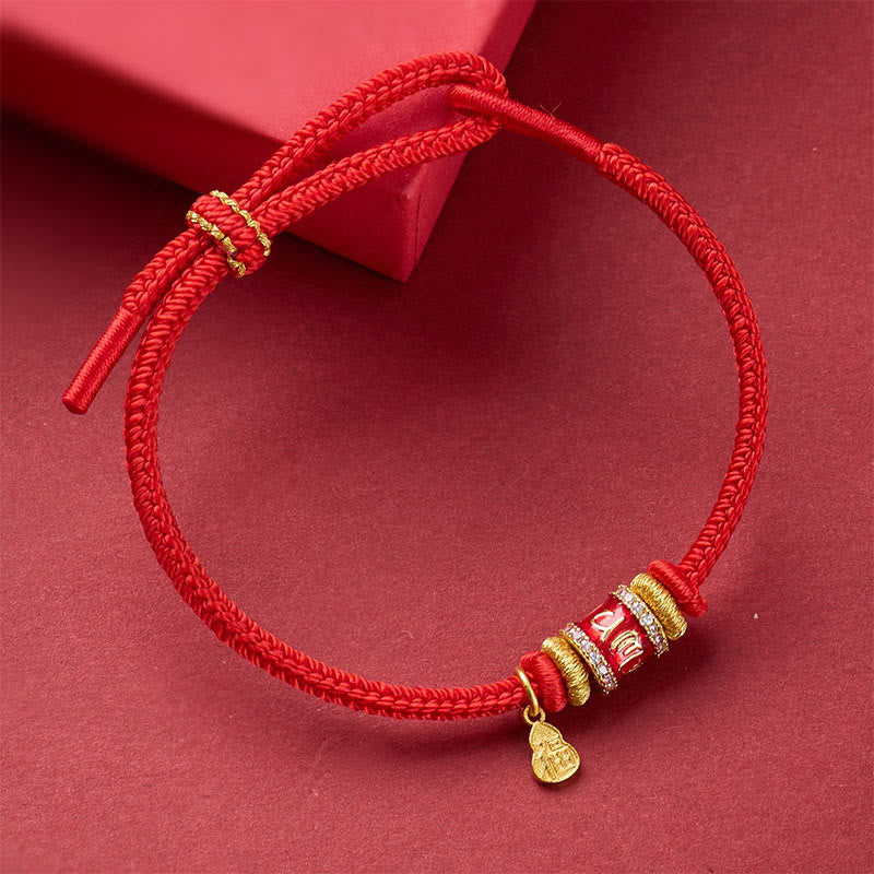 Buddha Stones Braccialetto portafortuna in filo di rame rosso con carattere Om Mani Padme Hum Fu - image 1