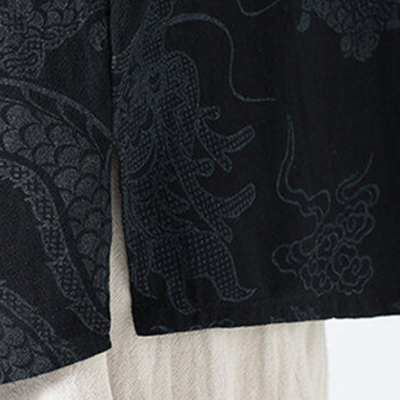 Buddha Stones Camicia da uomo in cotone a mezza manica con bottoni a rana, motivo nuvole di buon auspicio e drago estivo - image 6