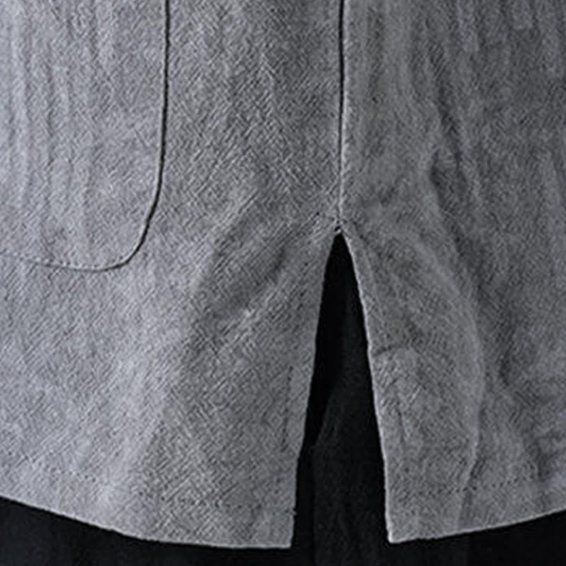 Buddha Stones Camicia da uomo in cotone con maniche corte, bottoni a rana e tasche, modello estivo con fiori e erba - image 9