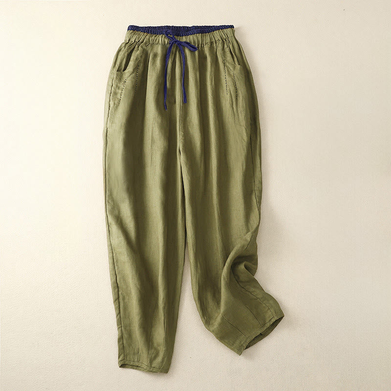 Buddha Stones Pantaloni harem da donna con tasche, lunghezza 7-8, con design color blocking, modello Commute - Verde oliva - US8-10, UK/AU12-14, EU40-42 (2XL) - image 9
