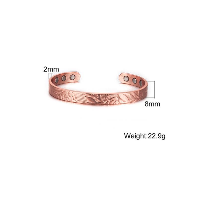 Buddha Stones Bracciale rigido aperto con motivo floreale a rosa e portafortuna in rame - image 10