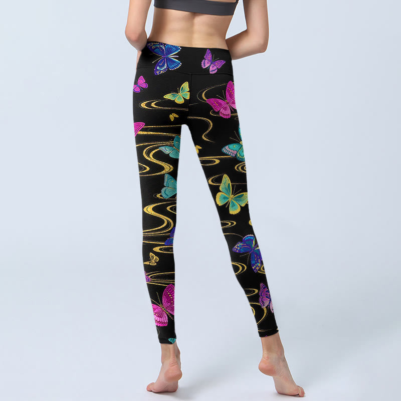 Buddha Stones Splendidi leggings da palestra con stampa a farfalla ad alto contrasto, pantaloni da yoga da donna - image 6