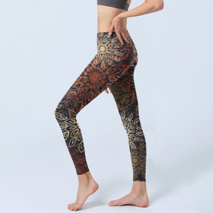 Buddha Stones Leggings da palestra con stampa simmetrica a fiori retrò, pantaloni da yoga da donna - image 2