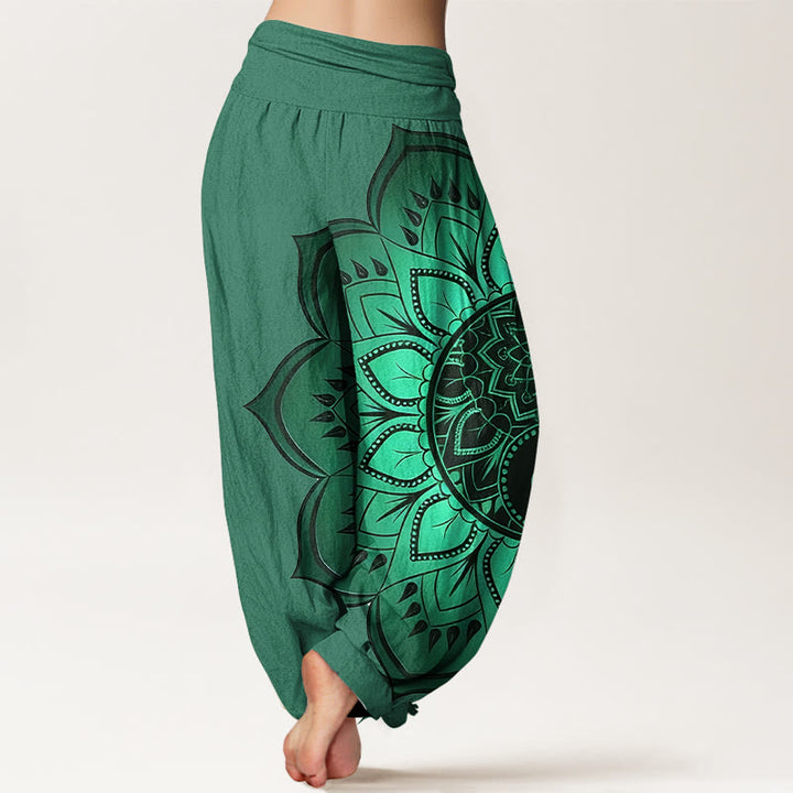 Buddha Stones Pantaloni harem da donna con elastico in vita e motivo mandala simmetrico in cotone - image 9