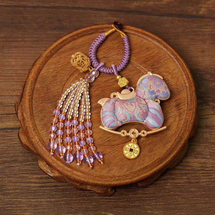 Buddha Stones Portachiavi con ricamo "Anno del Cavallo" e simbolo della prosperità - Cavallo viola (Dimensioni: 10*5 cm) - image 9