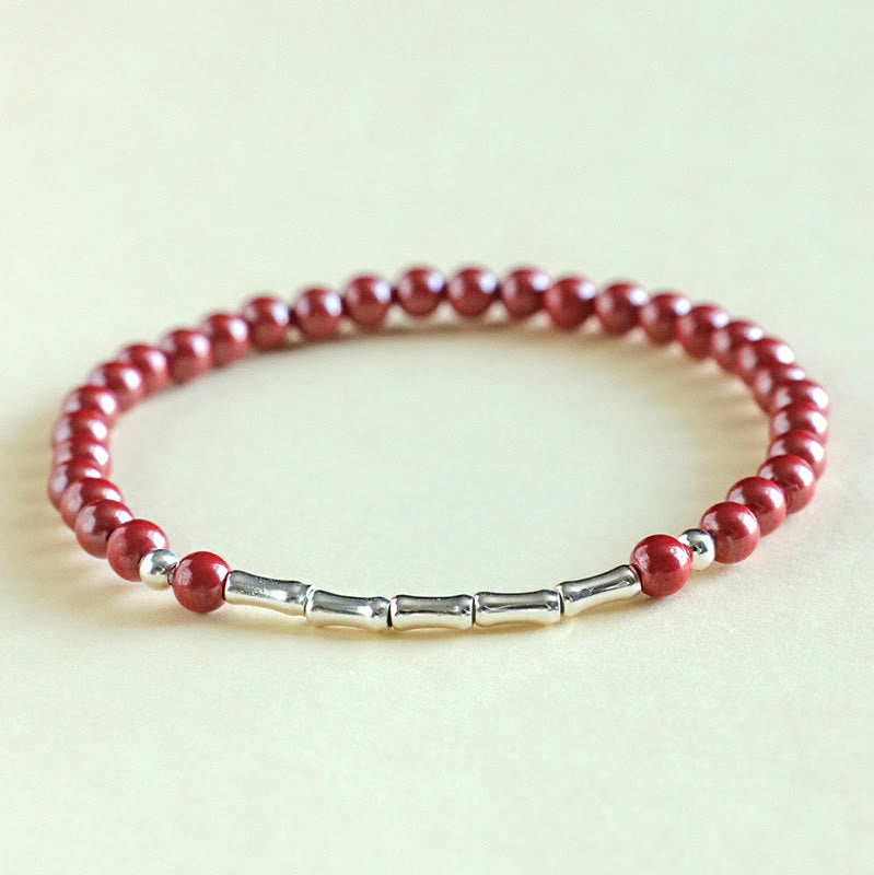 Buddha Stones Bracciale Cinnabar in argento sterling 925 per la calma e la concentrazione - Perlina di cinabro rosso da 4 mm (circonferenza del polso: 14-15 cm) - image 1