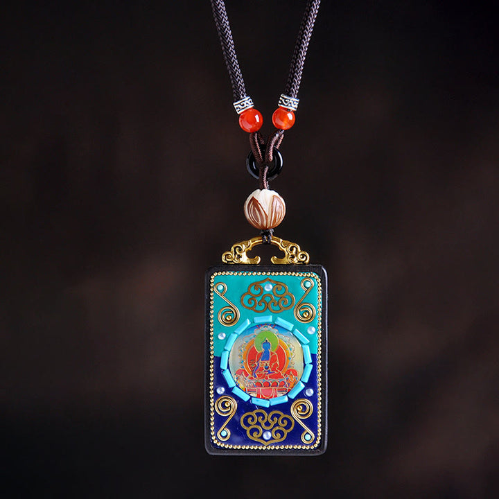 Collana con ciondolo in legno di ebano e Buddha Stones della medicina, simbolo della pace - Legno di ebano - image 0