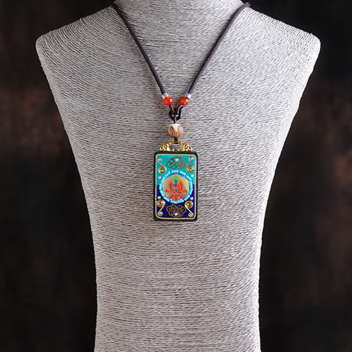 Collana con ciondolo in legno di ebano e Buddha Stones della medicina, simbolo della pace - image 2