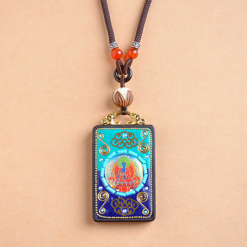Collana con ciondolo in legno di ebano e Buddha Stones della medicina, simbolo della pace - image 3