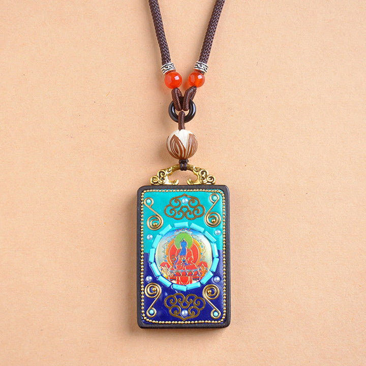 Collana con ciondolo in legno di ebano e Buddha Stones della medicina, simbolo della pace - image 3