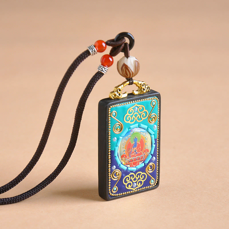 Collana con ciondolo in legno di ebano e Buddha Stones della medicina, simbolo della pace - image 4