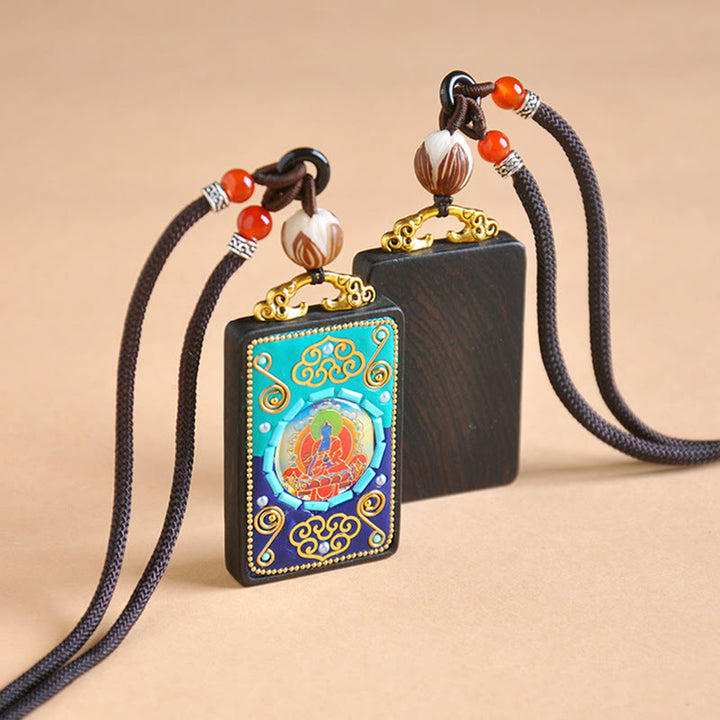 Collana con ciondolo in legno di ebano e Buddha Stones della medicina, simbolo della pace - image 7